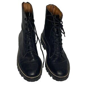 Madewell sz 8 The City Walk Black Leather Combat Back Zip Lug Sole Boots Shoes